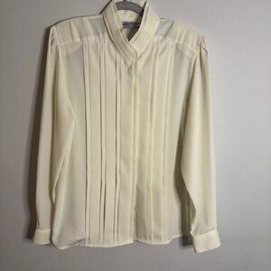 Vintage Yves St. Clair Pleated Off White Long Sleeve Blouse Size 12